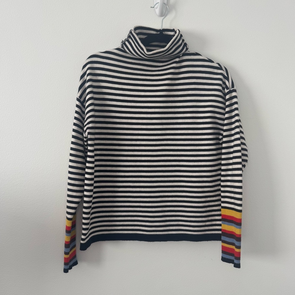 And The Why Striped Turtleneck Sweater Rainbow Sleeve Detail Size S/M